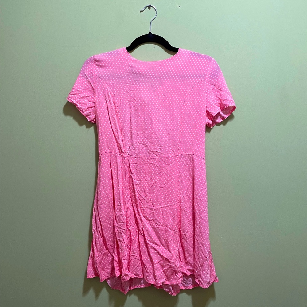 Pink with white polka dots dress. Only worn once size S